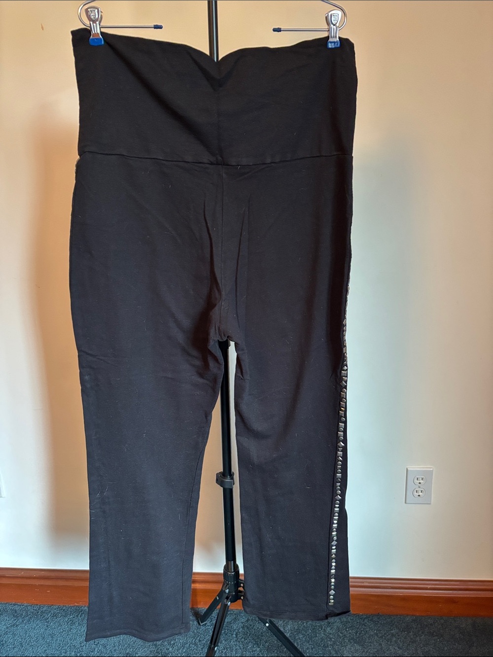 Black High-Waist Jogger Pants with Side Stud Detail